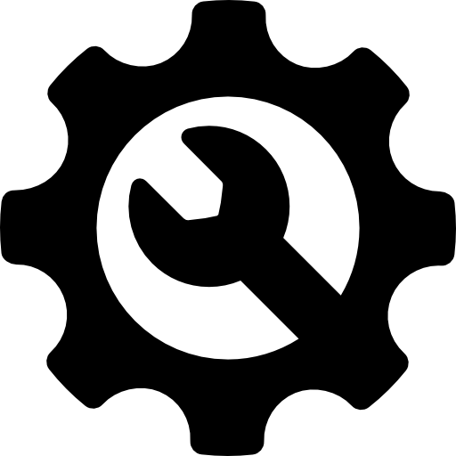 A logo of a gear with a wrench in the center